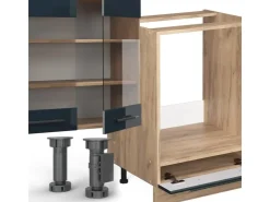 Discount Vicco Fame-Line Küchenzeile Hochglanz/Goldkraft Eiche 300 cm ohne Arbeitsplatte ohne E-Geräte Dunkelblau