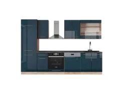 Einbauküchen<Vicco Fame-Line Küchenzeile Hochglanz/Goldkraft Eiche 300 cm AP Anthrazit ohne E-Geräte Dunkelblau