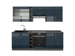 Einbauküchen<Vicco Fame-Line Küchenzeile Hochglanz/Anthrazit 235 cm AP Anthrazit ohne E-Geräte Dunkelblau