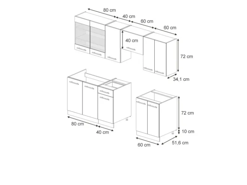 Best Vicco Fame-Line Küchenzeile Hochglanz/Anthrazit 240 cm AP Eiche ohne E-Geräte Kühlschränke|Einbauküchen