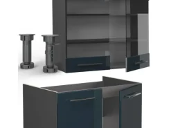 Best Vicco Fame-Line Küchenzeile Hochglanz/Anthrazit 240 cm AP Eiche ohne E-Geräte Kühlschränke|Einbauküchen