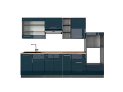 Discount Vicco Fame-Line Küchenzeile Hochglanz/Anthrazit 280 cm AP Eiche ohne E-Geräte Dunkelblau
