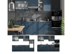Discount Vicco Fame-Line Küchenzeile Hochglanz/Anthrazit 280 cm AP Eiche ohne E-Geräte Dunkelblau