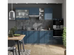 Discount Vicco Fame-Line Küchenzeile Hochglanz/Anthrazit 280 cm AP Eiche ohne E-Geräte Dunkelblau