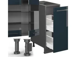 Discount Vicco Fame-Line Küchenzeile Hochglanz/Anthrazit 280 cm AP Eiche ohne E-Geräte Dunkelblau