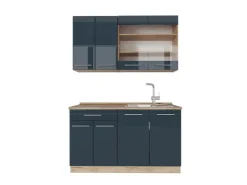 Single-Küchen<Vicco Fame-Line Küchenzeile Hochglanz/Goldkraft Eiche 140 cm ohne Arbeitsplatte ohne E-Geräte Dunkelblau