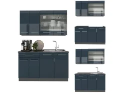 Single-Küchen<Vicco Fame-Line Küchenzeile Hochglanz/Anthrazit 140 cm ohne Arbeitsplatte ohne E-Geräte Dunkelblau