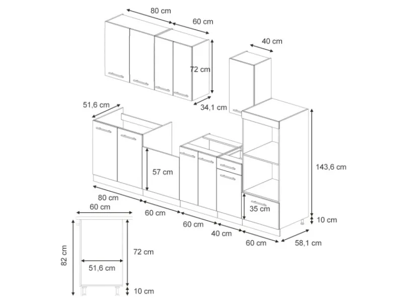 Clearance Vicco Fame-Line Küchenzeile Eiche Paneel/Anthrazit 300 cm mit HochschrankAP Anthrazit ohne E-Geräte Kochfelder|Kühlschränke