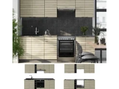 Outlet Vicco Fame-Line Küchenzeile Eiche Paneel/Anthrazit 235 cm ohne Arbeitsplatte ohne E-Geräte Einbauküchen