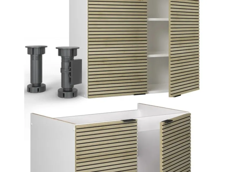 Discount Vicco Fame-Line Küchenzeile Eiche Paneel/Weiß 200 cm AP Anthrazit ohne E-Geräte Einbauküchen