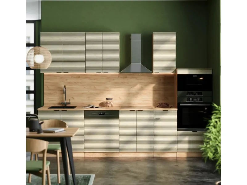 Sale Vicco Fame-Line Küchenzeile Eiche Paneel/Goldkraft Eiche 300 cm mit HochschrankAP Marmor ohne E-Geräte Pantryküchen|Einbauküchen