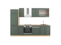 Outlet Vicco Fame-Line Küchenzeile -Gold Landhaus/Goldkraft Eiche 300 cm AP Eiche ohne E-Geräte Grün