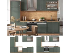 Outlet Vicco Fame-Line Küchenzeile -Gold Landhaus/Goldkraft Eiche 300 cm AP Eiche ohne E-Geräte Grün