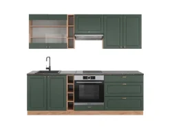 Best Vicco Fame-Line Küchenzeile -Gold Landhaus/Goldkraft Eiche 235 cm AP Anthrazit ohne E-Geräte Grün