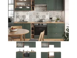 Best Vicco Fame-Line Küchenzeile -Gold Landhaus/Goldkraft Eiche 235 cm AP Anthrazit ohne E-Geräte Grün
