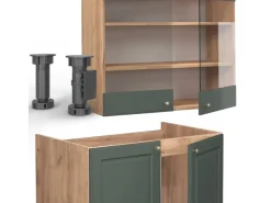 Best Vicco Fame-Line Küchenzeile -Gold Landhaus/Goldkraft Eiche 235 cm AP Anthrazit ohne E-Geräte Grün