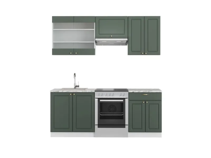 Clearance Vicco Fame-Line Küchenzeile -Gold Landhaus/Weiß 200 cm AP Marmor ohne E-Geräte Einbauküchen