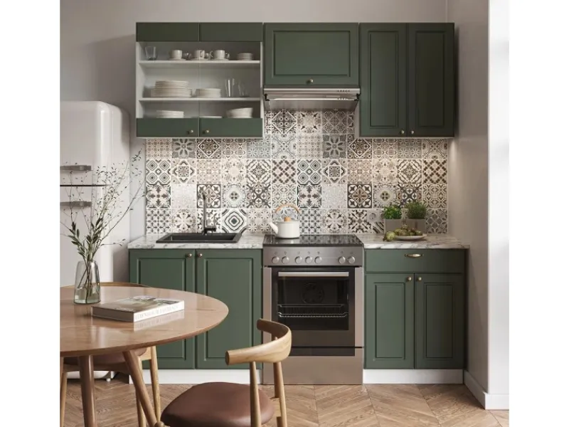 Clearance Vicco Fame-Line Küchenzeile -Gold Landhaus/Weiß 200 cm AP Marmor ohne E-Geräte Einbauküchen