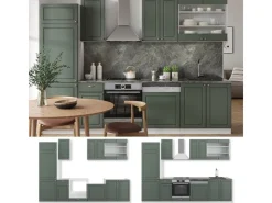Sale Vicco Fame-Line Küchenzeile -Gold Landhaus/Weiß 300 cm AP Anthrazit ohne E-Geräte Grün