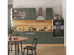 Best Vicco Fame-Line Küchenzeile -Gold Landhaus/Goldkraft Eiche 300 cm mit HochschrankAP Marmor ohne E-Geräte Einbauküchen