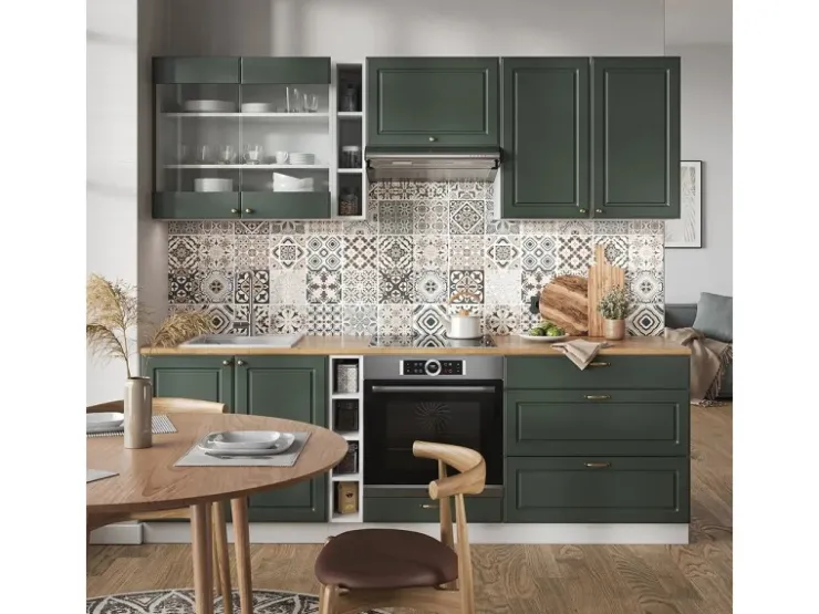 Pantryküchen|Single-Küchen<Vicco Fame-Line Küchenzeile -Gold Landhaus/Weiß 235 cm ohne Arbeitsplatte ohne E-Geräte Grün