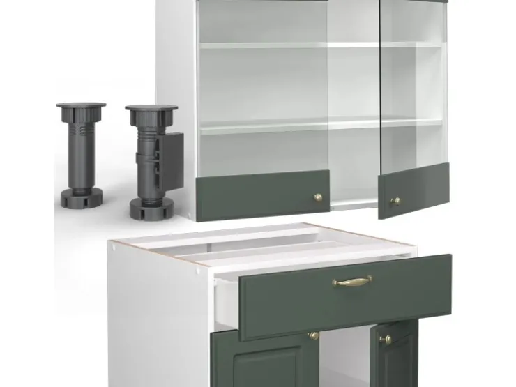 Pantryküchen|Single-Küchen<Vicco Fame-Line Küchenzeile -Gold Landhaus/Weiß 235 cm ohne Arbeitsplatte ohne E-Geräte Grün