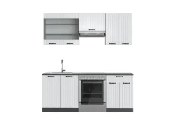 Einbauküchen<Vicco Fame-Line Küchenzeile Weiß Landhaus/Anthrazit 200 cm ohne Arbeitsplatte ohne E-Geräte Weiß Strukturiert