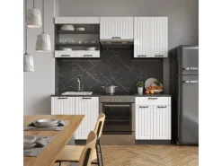 Einbauküchen<Vicco Fame-Line Küchenzeile Weiß Landhaus/Anthrazit 200 cm ohne Arbeitsplatte ohne E-Geräte Weiß Strukturiert