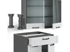 Einbauküchen<Vicco Fame-Line Küchenzeile Weiß Landhaus/Anthrazit 200 cm ohne Arbeitsplatte ohne E-Geräte Weiß Strukturiert