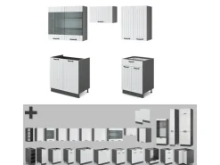 Einbauküchen<Vicco Fame-Line Küchenzeile Weiß Landhaus/Anthrazit 200 cm ohne Arbeitsplatte ohne E-Geräte Weiß Strukturiert