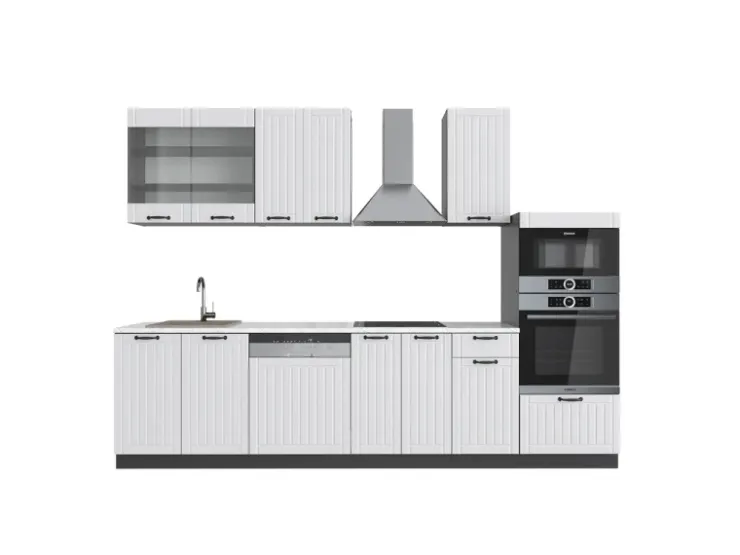 Einbauküchen<Vicco Fame-Line Küchenzeile Weiß Landhaus/Anthrazit 300 cm mit HochschrankAP Marmor ohne E-Geräte Weiß Strukturiert