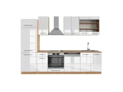 Einbauküchen<Vicco Fame-Line Küchenzeile Weiß Hochglanz/Goldkraft Eiche 300 cm ohne Arbeitsplatte ohne E-Geräte Hochglanz Weiß
