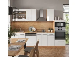Kühlschränke<Vicco Fame-Line Küchenzeile Weiß Hochglanz/Goldkraft Eiche 300 cm mit HochschrankAP Marmor ohne E-Geräte Hochglanz Weiß