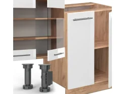 Kühlschränke<Vicco Fame-Line Küchenzeile Weiß Hochglanz/Goldkraft Eiche 300 cm mit HochschrankAP Marmor ohne E-Geräte Hochglanz Weiß