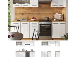 Outlet Vicco Fame-Line Küchenzeile Weiß Hochglanz/Goldkraft Eiche 240 cm ohne Arbeitsplatte ohne E-Geräte Einbauküchen