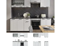 New Vicco Fame-Line Küchenzeile Weiß Landhaus/Anthrazit 240 cm ohne Arbeitsplatte ohne E-Geräte Weiß Strukturiert