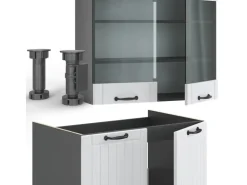 New Vicco Fame-Line Küchenzeile Weiß Landhaus/Anthrazit 240 cm ohne Arbeitsplatte ohne E-Geräte Weiß Strukturiert