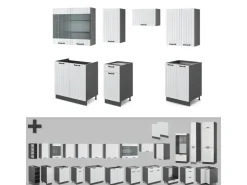 New Vicco Fame-Line Küchenzeile Weiß Landhaus/Anthrazit 240 cm ohne Arbeitsplatte ohne E-Geräte Weiß Strukturiert