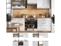 Einbauküchen<Vicco Fame-Line Küchenzeile Weiß Hochglanz/Goldkraft Eiche 235 cm AP Eiche ohne E-Geräte Hochglanz Weiß