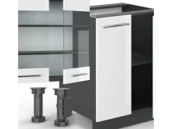 Herde|Kühlschränke<Vicco Fame-Line Küchenzeile /Anthrazit 300 cm mit HochschrankAP Anthrazit ohne E-Geräte Weiß Hochglanz