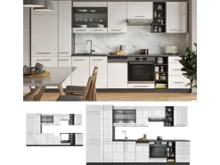 Herde|Kühlschränke<Vicco Fame-Line Küchenzeile /Anthrazit 355 cm ohne Arbeitsplatte ohne E-Geräte Weiß Hochglanz