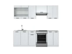 Vicco Fame-Line Küchenzeile Weiß Landhaus/Anthrazit 300 cm AP Anthrazit ohne E-Geräte Weiß Strukturiert