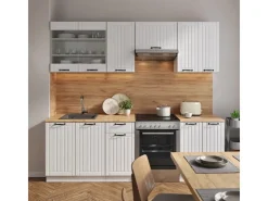 Vicco Fame-Line Küchenzeile Weiß Landhaus/Anthrazit 300 cm AP Anthrazit ohne E-Geräte Weiß Strukturiert
