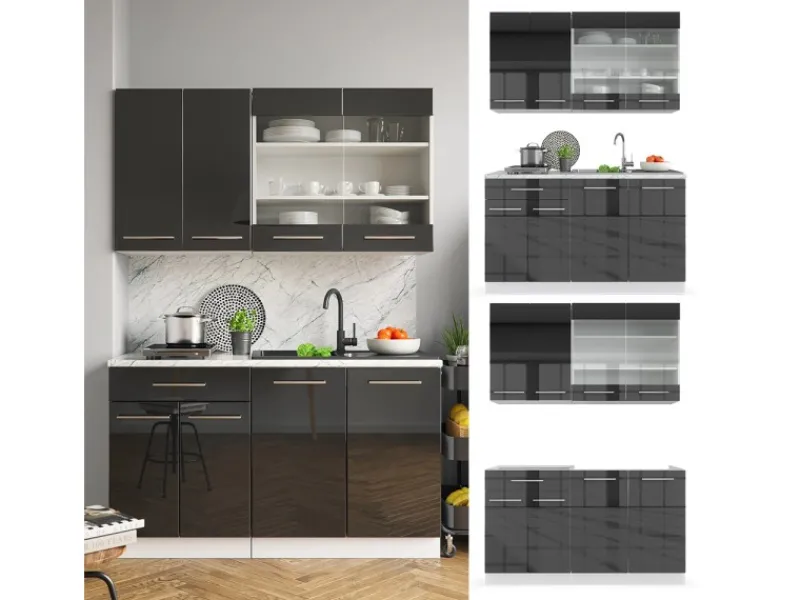Vicco Fame-Line Singleküche /Weiß 140 cm AP Anthrazit ohne E-Geräte Single-Küchen|Miniküchen