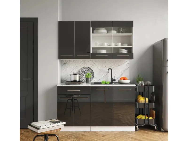 Vicco Fame-Line Singleküche /Weiß 140 cm AP Anthrazit ohne E-Geräte Single-Küchen|Miniküchen