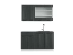Single-Küchen<Vicco Fame-Line Singleküche Anthrazit Landhaus/Weiß 140 cm AP Anthrazit ohne E-Geräte Anthrazit Struktur