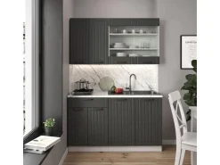 Single-Küchen<Vicco Fame-Line Singleküche Anthrazit Landhaus/Weiß 140 cm AP Anthrazit ohne E-Geräte Anthrazit Struktur