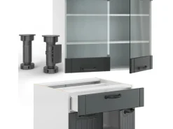 Single-Küchen<Vicco Fame-Line Singleküche Anthrazit Landhaus/Weiß 140 cm AP Anthrazit ohne E-Geräte Anthrazit Struktur