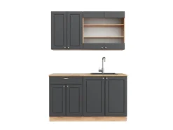 Single-Küchen<Vicco Fame-Line Singleküche Anthrazit Landhaus/Goldkraft Eiche 140 cm AP Eiche ohne E-Geräte Anthrazit Struktur