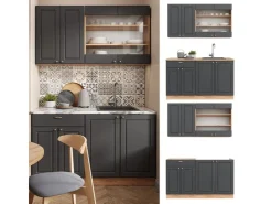 Single-Küchen<Vicco Fame-Line Singleküche Anthrazit Landhaus/Goldkraft Eiche 140 cm AP Eiche ohne E-Geräte Anthrazit Struktur